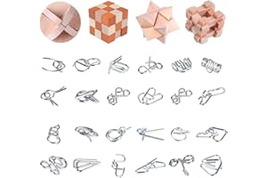 LYIUP Brain Teaser Puzzle for Kids Adults Puzzle Games Wooden and Metal 3D Unlock Interlocking Educational Toy 28Pcs