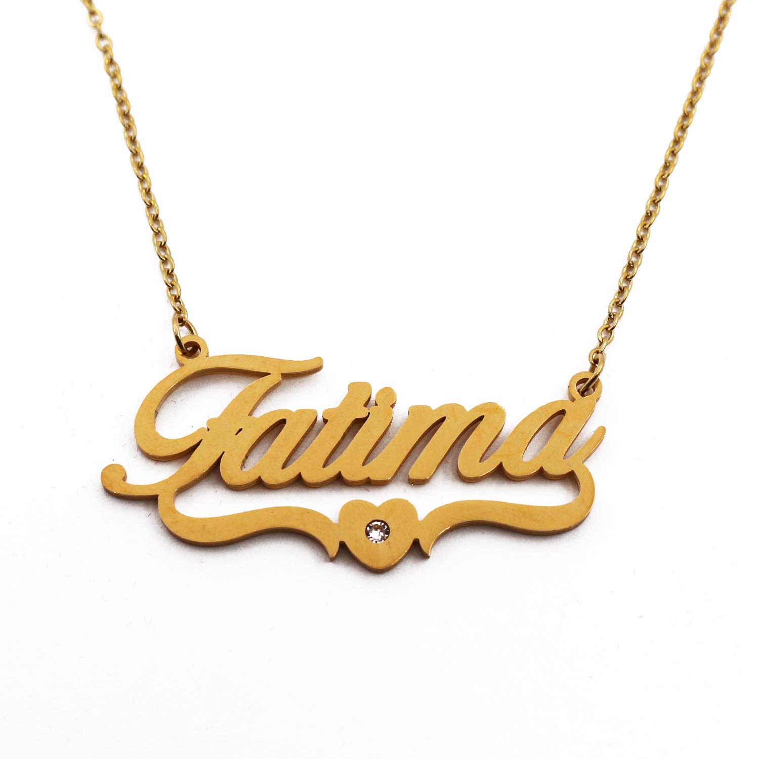 Kigu Fatima Personalised Heart Shaped Name Necklace Gold Plated, Custom Dainty Name Pendants, Jewellery for Ladies, Girlfriend, Mother, Sister, Friends