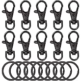 20pcs Swivel Clasps Lanyard Snap Hook with Key Ring Clip Lanyard Metal Lobster Claw Clasp Key Chain Rings for Crafts, Jewelry Making, Purses DIY (Black),1 1/2 Inch
