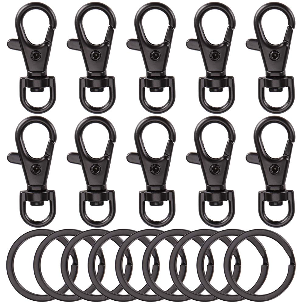 Photo 1 of 20pcs Swivel Clasps Lanyard Snap Hook with Key Ring Clip Lanyard Metal Lobster Claw Clasp Key Chain Rings for Crafts, Jewelry Making, Purses DIY (Black),1 1/2 Inch