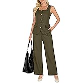 Funlingo Pant Suits for Women Dressy 2 Piece Sets Sleeveless Blazer Vest Wide Leg Pants 2026 Spring Business Casual Outfits