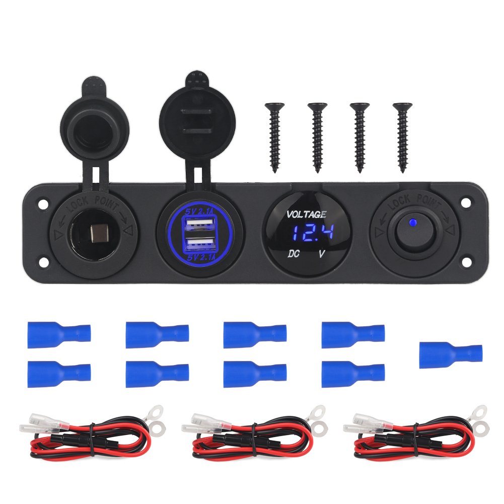 WATERWICH 2 3 4 Hole Marine Illuminated Toggle Rocker Switch Panel Waterproof Ignition Rocker Switch 12V-24V Volt Meter for RV Car Boat Trailer Vehicles Truck Yacht SUV (Two Hole Green)