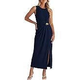 Zelroxa Women's Sleeveless Dress 2026 Summer Crewneck Ruched Bodycon Slit Flowy A Line Cocktail Wedding Guest Maxi Dresses