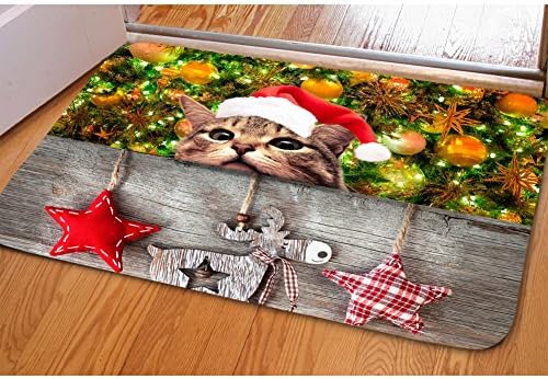 Christmas Welcome Doormat Cute Cat Dog Pattern Home Personalized Low Profile Bathroom Classroom Bedroom Living Room Pool Mat Floor Soft Square Rug ¡