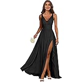jdoiweidm Women’s V Neck Bridesmaid Dress Long Chiffon Pleated Ruffle Formal Evening Gown with Slit