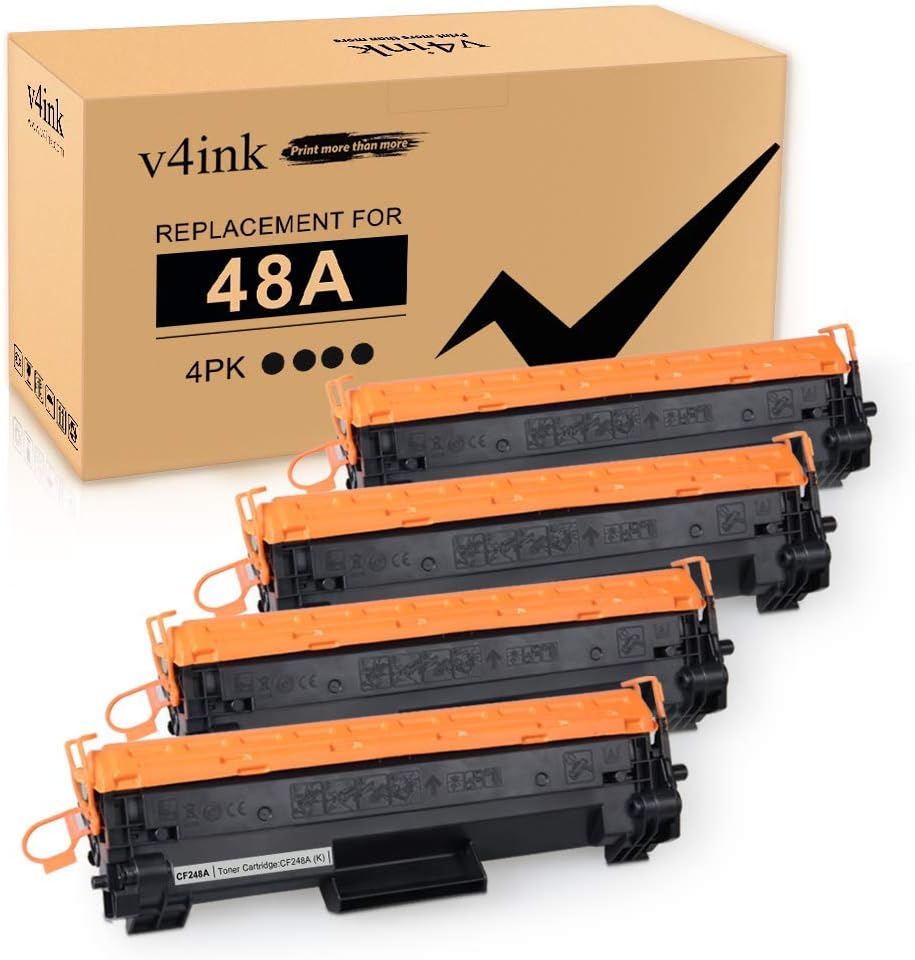 [New Chip] V4INK Compatible 48A Toner Cartridge Replacement for HP 48A CF248A for use in HP Laserjet Pro M15w M15a M16w M16a MFP M29w M29a M28w M28a Printer (4 Pack Black)