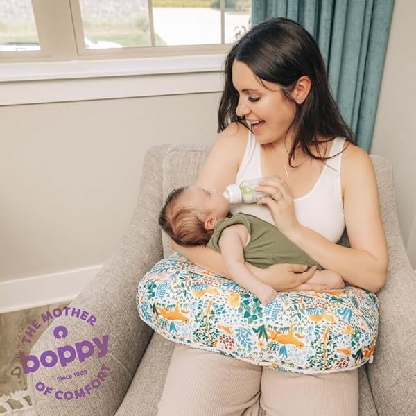 BOPPY NURSING PILLOW – FIRM, ERGONOMIC U-SHAPED BOTTLE AND BREASTFEEDING PILLOW WITH HIGH LIFT FOR COMFORT AND SUPPORT, SPACIOUS SURFACE – GRAY GENTLE LEAVES