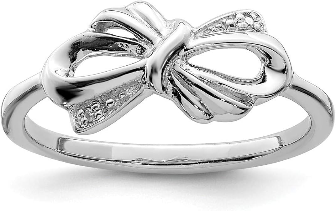 Solid 925 Sterling Silver Diamond Bow Ring Band (.01 cttw