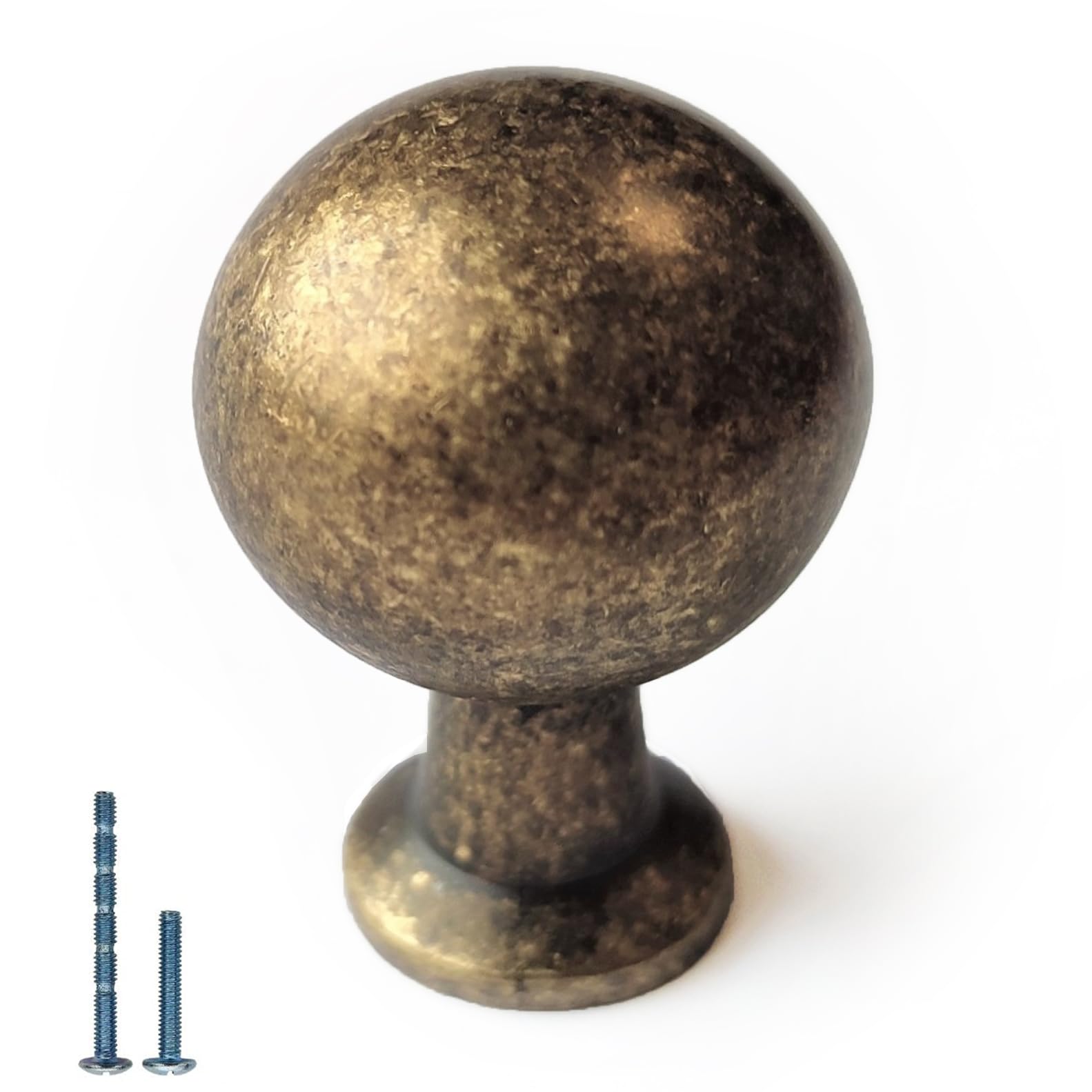 French Furniture Fittings Set of 6 Deep Antique Brass Kitchen Cupboard knobs, 23mm knobs for Cabinet Doors, Screws Included.