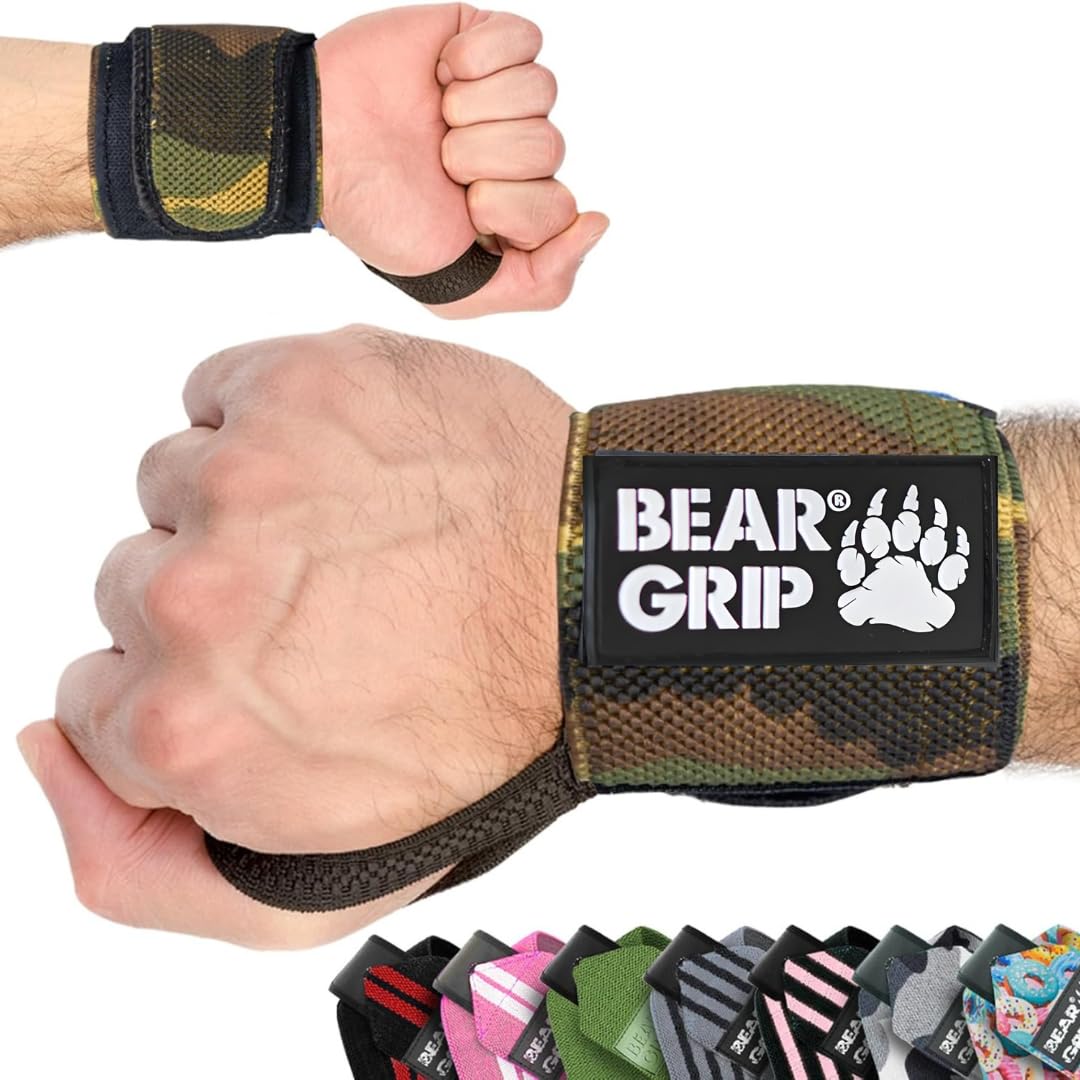 BEAR GRIP - Weight lifting wrist support wraps (Sold in pairs) (Forest-Camo-Edge)