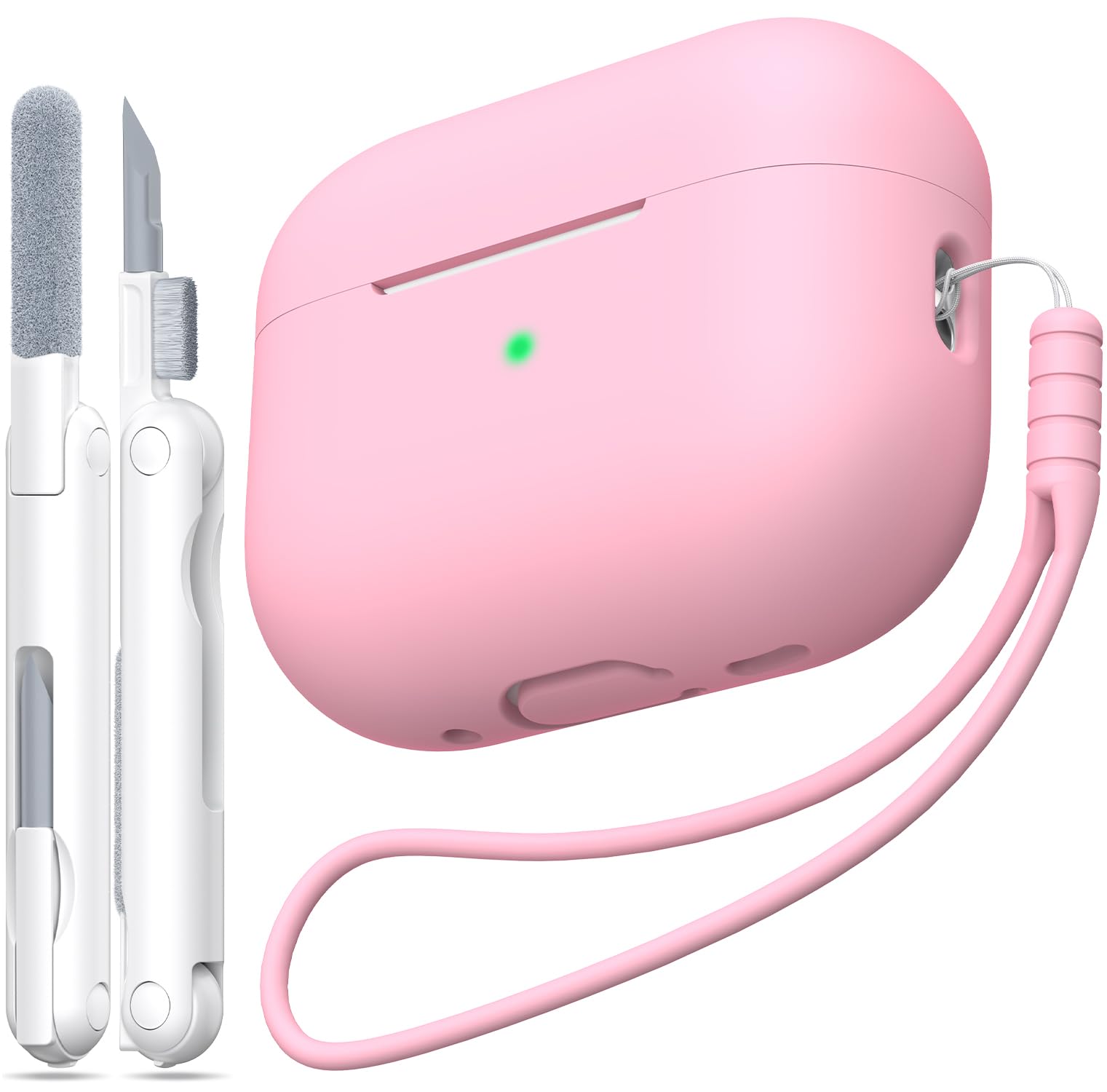 Photo 1 of MHYALUDO for AirPods Pro 2nd Generation Case Cover, Military Grade Anti-Fall Soft Silicone Shock-Absorbing for AirPods Pro Case Skin Touch with Keychain and Cleaning Kit, Pink