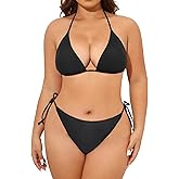 Tempt Me Women Plus Size Sexy Bikini Set String Two Piece Bathing Suit Halter Tie Side Swimsuit