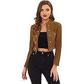 Allegra K Cropped Jacket for Women's Double Breasted Zip Up Faux Suede Jacket