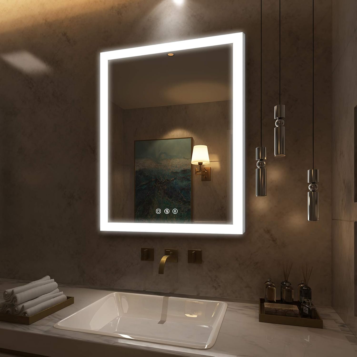 D'amour 24X36 Inch Horizontal&Vertical Wall Mounted LED Lighted Bathroom Mirror, Led Backlit Mirror with Dimmable&Defogger Touch Button, Mirror Lights Color Adjustable, CRI 90, ETL, UL Listed: Furniture & Decor