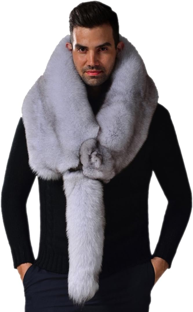 Men's Blue Fox Fur Scarves Shawl Natural Color