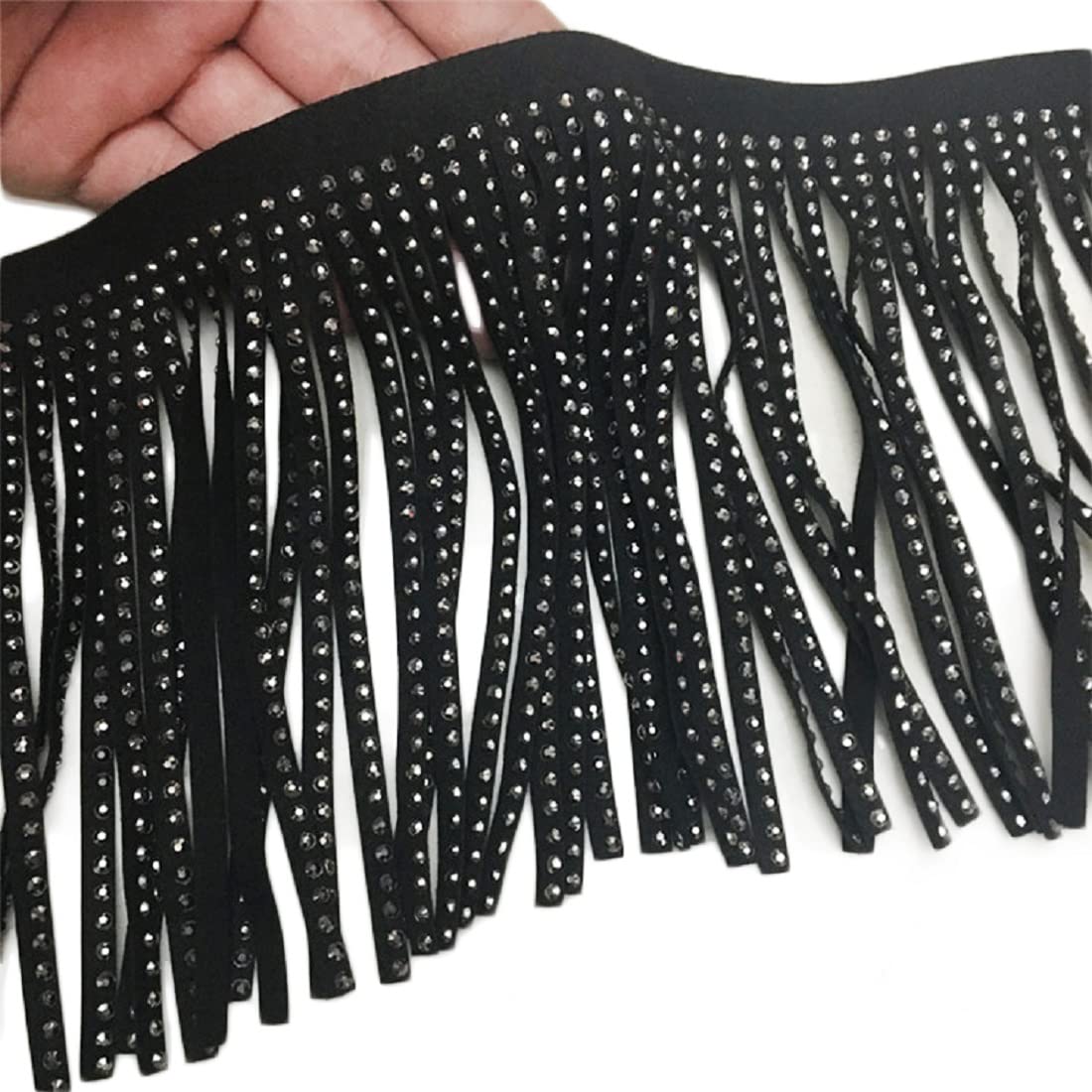 Yalulu 2 Yards Black Velvet Leather Tassel Cut Fringe Trim Fringe Band Skirt Garment Bag Fringe Ribbon DIY Hem Dress Apparel Decorative Ribbon