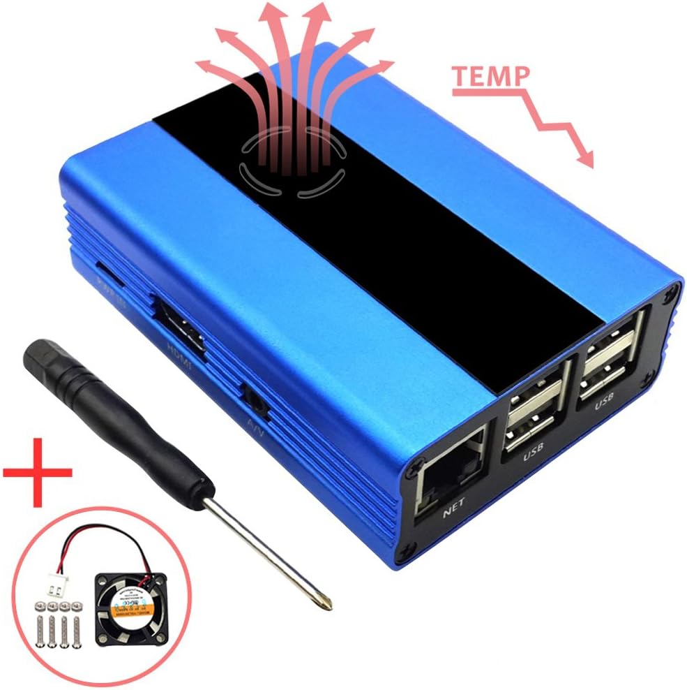 Raspberry Pi 3 Case Aluminium with Fan for Pi 3, 2 and B+ Blue