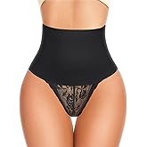 Tummy Control Thong Shapewear Body Shaper Underwear Mid High Waist Slimming Panties Shaping Lace Girdle Panty for Women Black