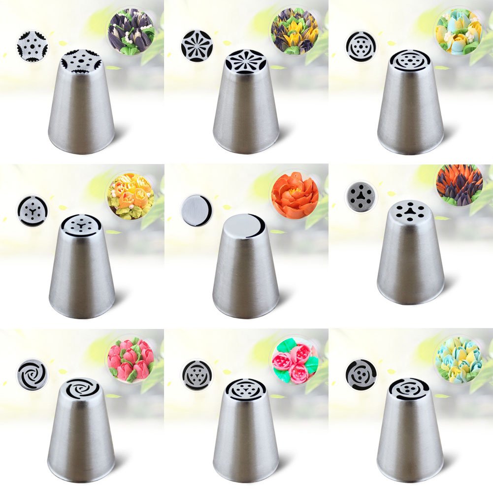 Russian Piping Tips Cake Decoration Baking Set 26 pcs-14 icing Nozzel (2 leaf Tips)+10 Baking Pastry Bags+2 Couplers Frosting Tips Set (26 pcs)