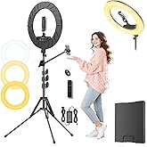 Fyrxznth Ring Light 18" with Stand, 55w 6700K LED Light,63" Tripod,Multi-Angle Adjustable Phone Stand, for iPhone and Android Phones, CRI95, Suitable for YouTube, TikTok, Selfies (Black, 18")