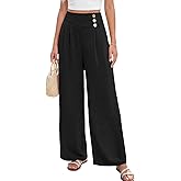 EVALESS Womens High Waisted Button Pleated Wide Leg Pants Beach Vacation Trouses
