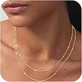Herringbone Necklaces for Women Dainty Layered Snake Stack Stackable Chain Choker Necklace for Women Trendy 14K Gold Plated Layering Necklaces Herringbone Paperclip Necklace for Women Jewelry