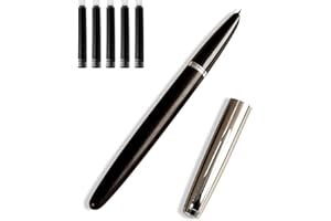 lucilynx Wooden Fountain Pen with Bent Nib, Lightweight Classic-Designed Fude Pen for Calligraphy, Art Drawing and Smooth Writing, Includes 5 Black Ink Cartridges, Ink Refill Converter, Gift Box