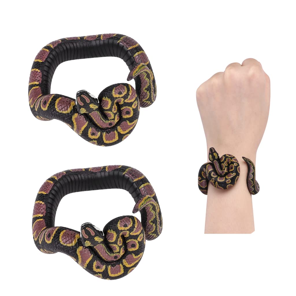 QCHOMEE 2Pcs Realistic Snake Wrist Bands Scary Rubber Snake Bracelet Novelty Halloween Decoration Party Favors Mischievous Props for Adult Teens Age 14+