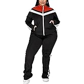 UOUA Women's Plus Size Jogging Suit 2 Piece Sweatsuit Long Sleeves Jacket & Pants Two Piece Track Set Outfit