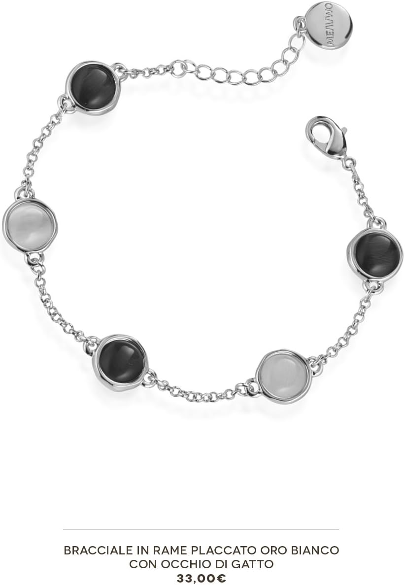 Bracelet mewo Copper Plated in White Gold with Cats Eye