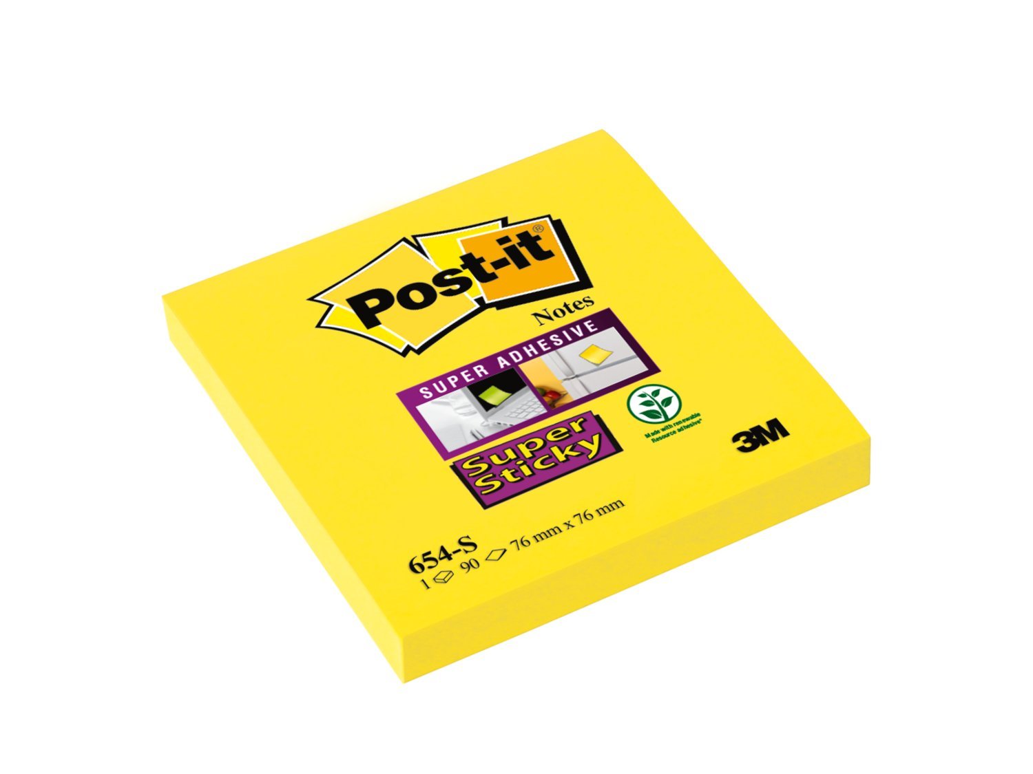 Post-it Super Sticky Notes, 76mm x 76mm, Ultra Yellow, 6 pads, 90 sheets per pad