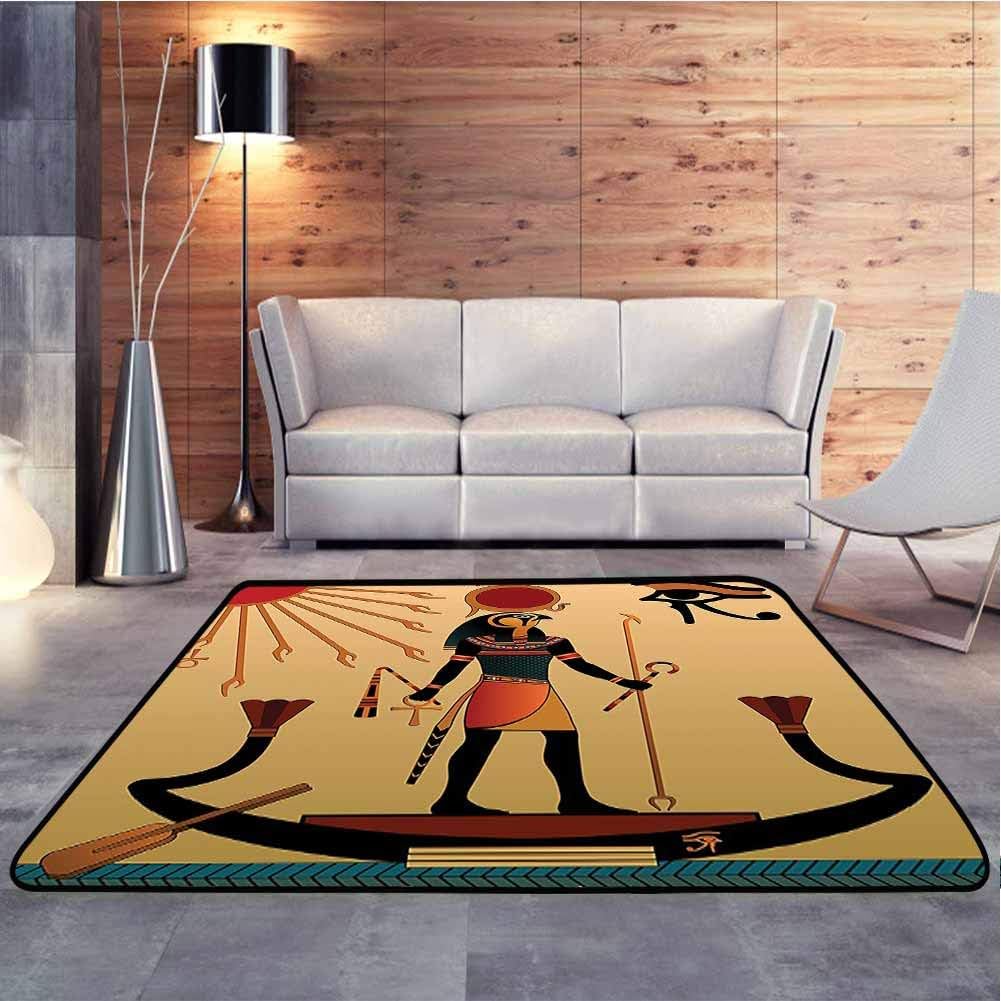 Colorful Area Rug Illustration of Ancient God Sun Ra Old Egyptian Faith Grace Icons Traditional Pagan Floor Rug Home Decor Mats for Hard Floors, 7 x 7 Feet