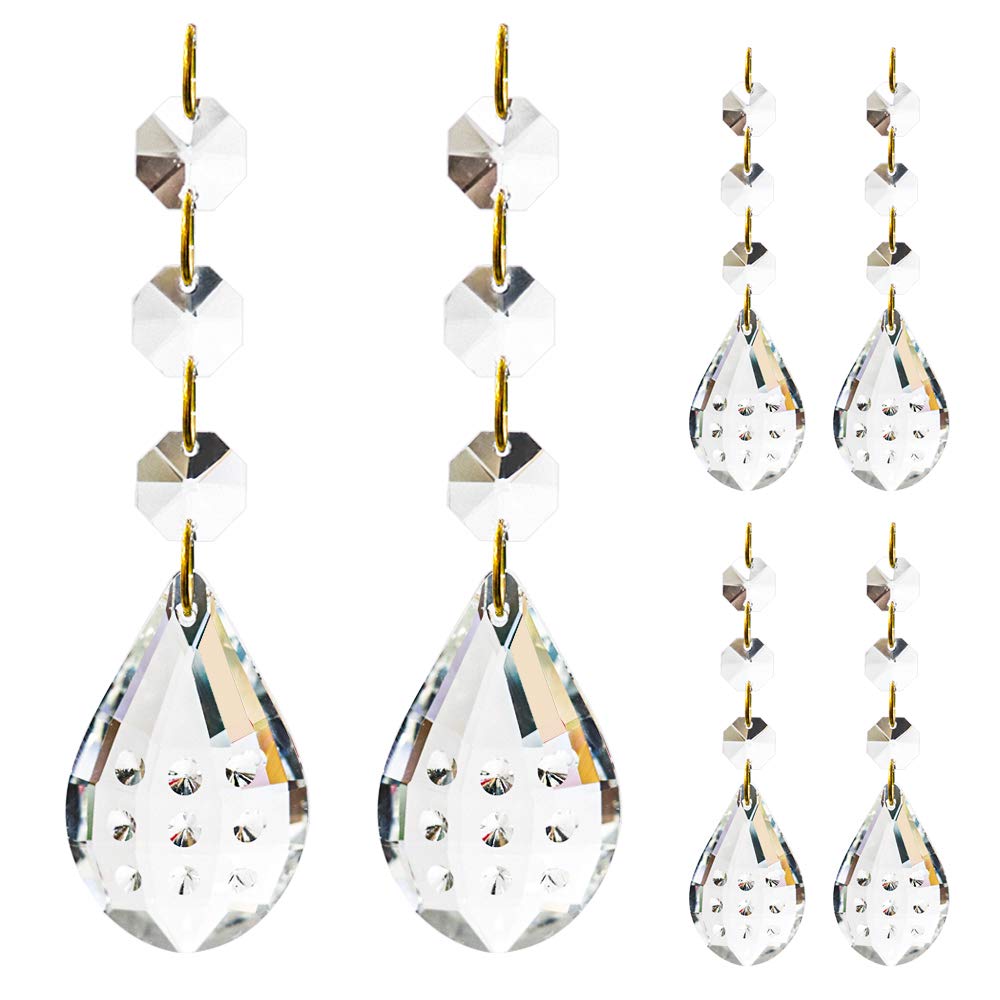 6 Pieces 5cm Crystal Chandelier Beads with Octagon Beads Chain,Crystal Replacememnt for Chandeliers,Crystal Pendant for Lights,Decoration for Party,Wedding,Home,Hotel