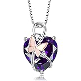 Oskani Butterfly Heart Necklaces for Women, 925 Sterling Silver 5A Cubic Zirconia Birthstone Pendant Jewelry Gifts, Anniversary Birthday Christmas Gifts for her