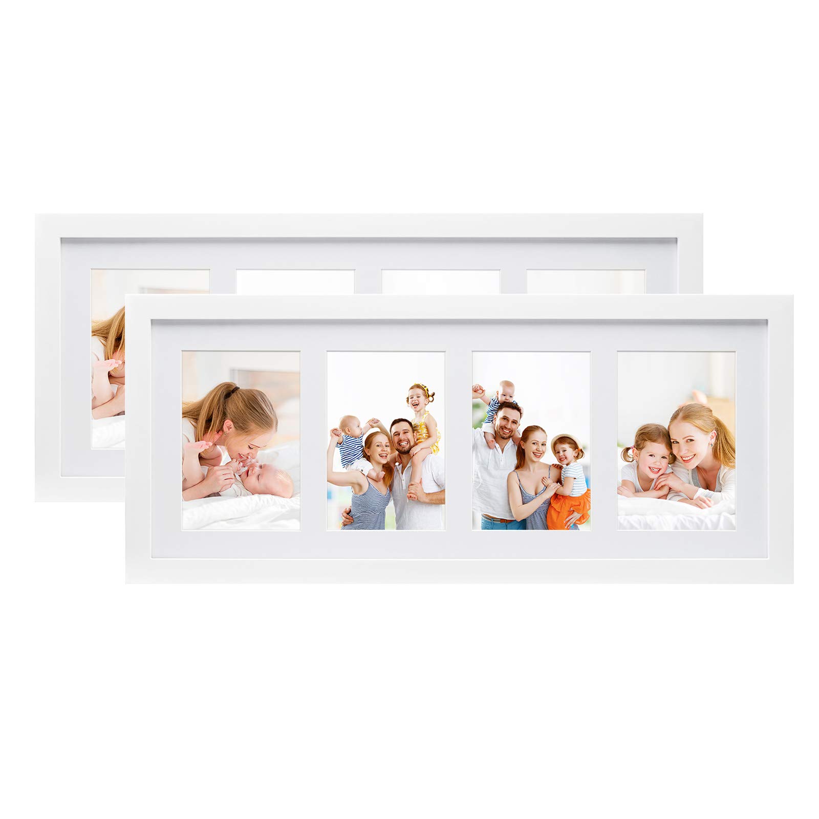 EGOFINE 20x8 Picture Frames Set of 2, with 4 Opening for 4x6 Pictures, Display Multiple 4x6 Pictures, Wood Collage Frame Covered by Plexiglass Wall Mounting Horizontal or Vertical, White — image 1