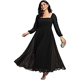 Ever-Pretty Plus Womens Long Sleeve Winter Formal Wedding Guest Dress Chiffon Plus Size Bridesmaid Dresses for Curvy Women