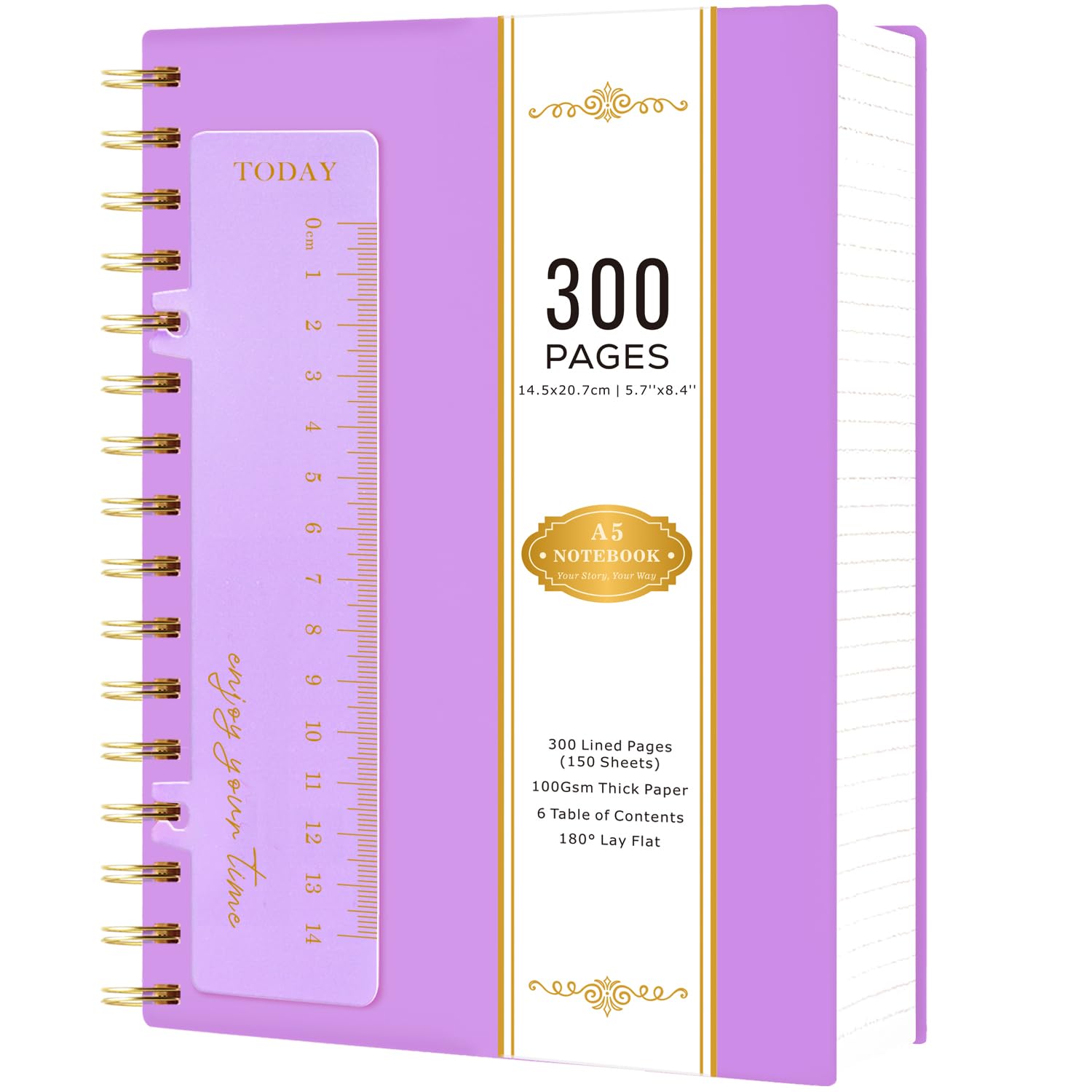 NIRMIRO A5 Notebook Notepad, 300 Pages Wirebound Spiral Notebooks for Women Writing, Hardback Thick Note Book with 100GSM Lined Paper, No Bleed, PVC Cover Note Pads Writing Pad, 14.5 x 20.7cm, Purple