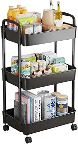 Multibao 3 Tier Storage Trolley Cart on Wheels Black 35x24x68 cm view 3