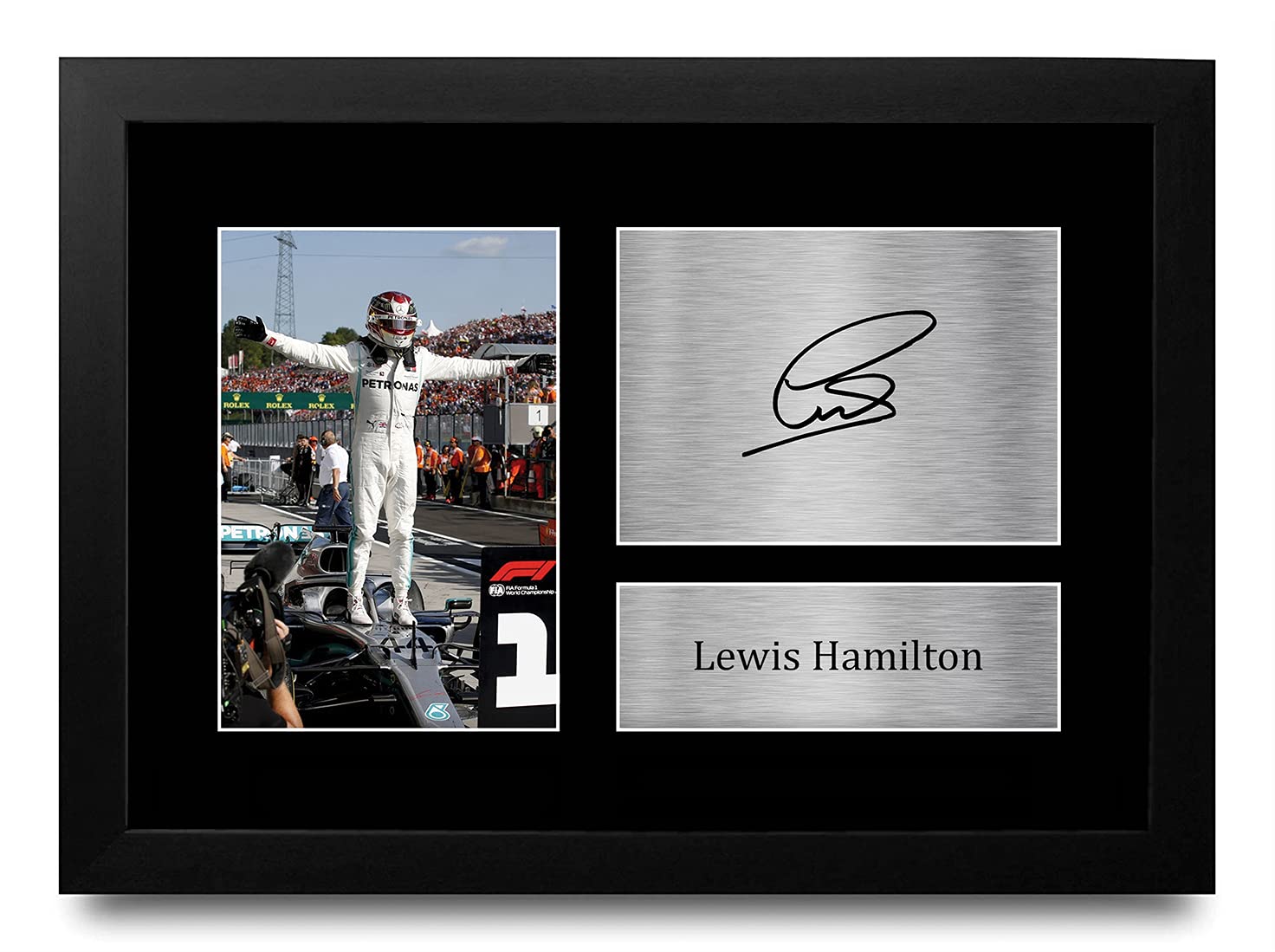 HWC Trading Lewis Hamilton Gift Signed A4 Printed Autograph Mercedes F1 Gifts Print Photo Picture Display ((Framed) Lewis Hamilton Celebration) โ image 1