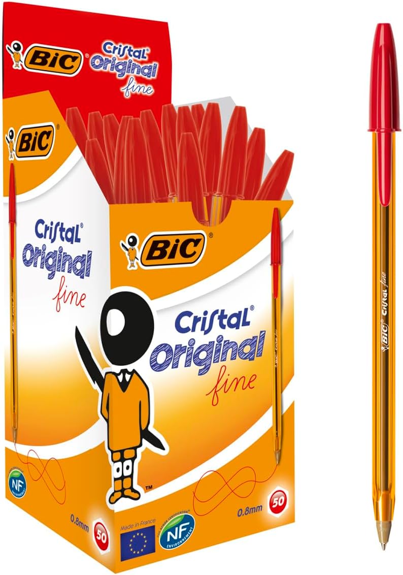 BIC Cristal Fine Ballpoint Pens Red 0.8mm Large Box of 50