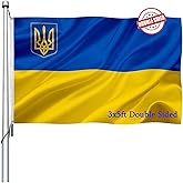 Double Sided Ukraine Trident Flag 3x5 ft Outdoor- Ukrainian National Flags Heavy Duty 210D Polyester with Brass Grommets