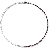 Zoryxia Two-Tone Tennis Necklace for Women, Dainty Zirconia Chain with Brown and Clear CZ, Minimalist Choker Collar Jewelry for Gift or Daily Wear