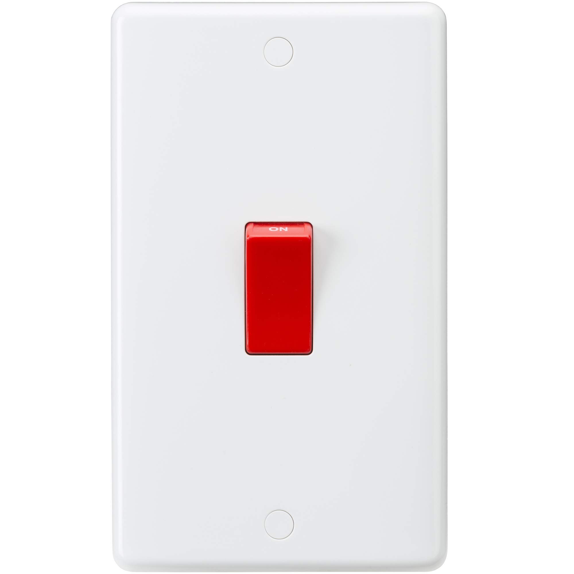 Curved Edge 2 Gang DP Switch in White with White Rockers