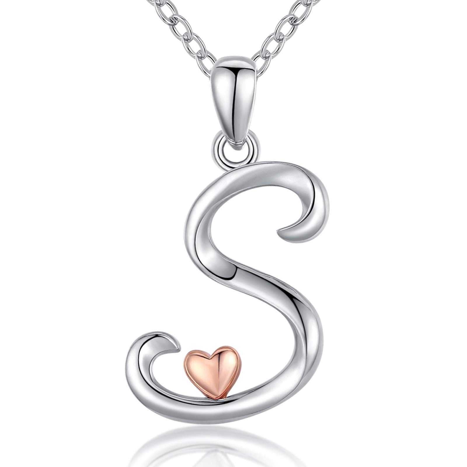 CELESTIA Initial Letter S and Heart Pendant Necklace Personalized 925 Sterling Silver Jewellery Gifts for Women Girls — image 1