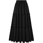 Arolina Women's Summer Maxi Skirt Trendy High Waist Pleated Ruffle Long Skirts Flowy Beach Boho Skirt Dress with Pockets