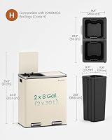 SONGMICS Dual Rubbish Bin 2-Compartment 30 L each with Lids Pedals Cream view 6