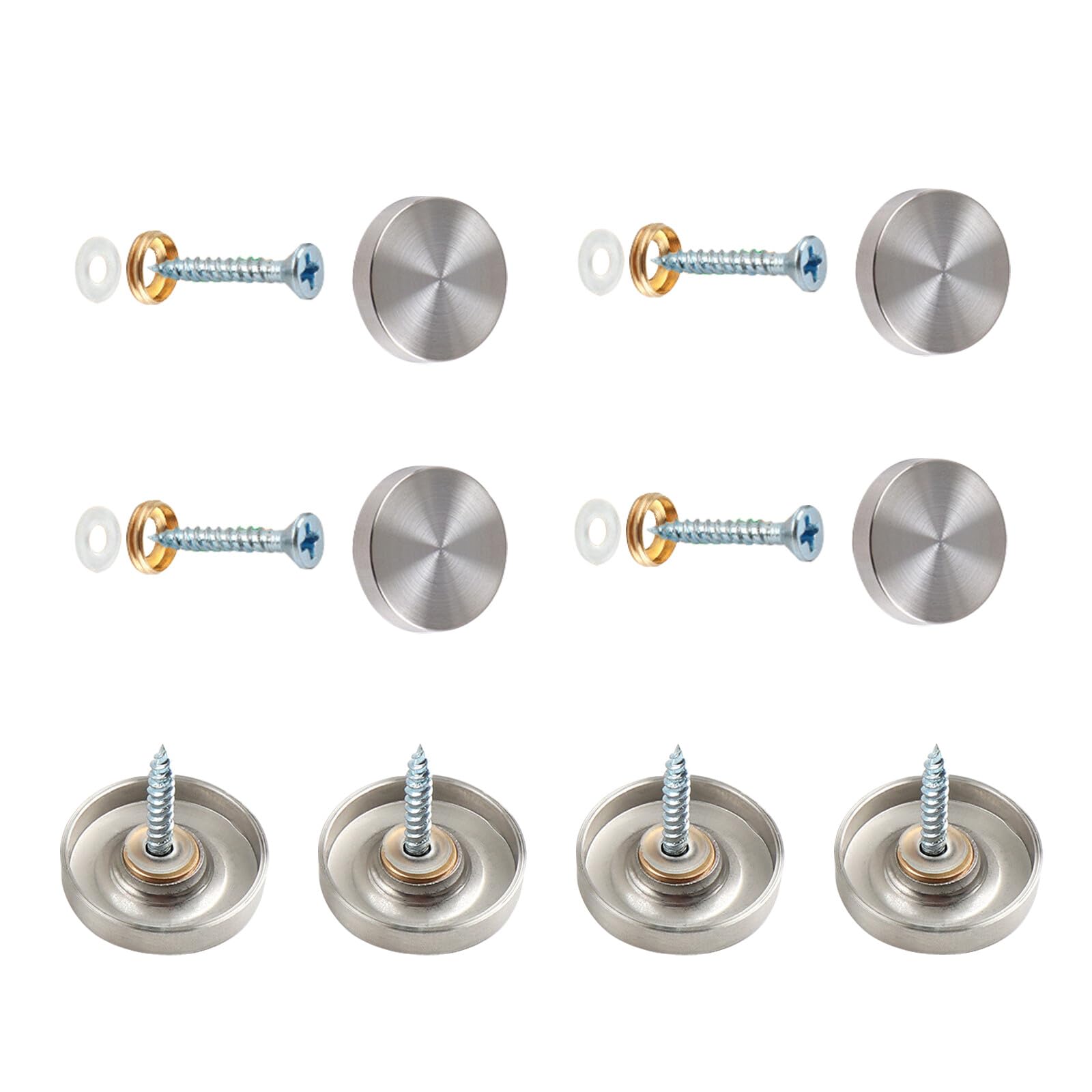 8 Sets Mirror Screws, 19mm Mirror Nails with Decorative Caps, Brushed Stainless Steel Mirror Covers with Washers for Tables, Bath Plates, Furniture Fittings, Silver