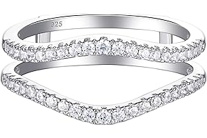 Newshe Jewellery Cubic Zirconia Curved Wedding Bands for Women Ring Enhancer Guard for Engagement Rings 925 Sterling Silver Size 4-13