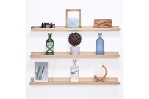 AZSKY 36 Inch Picture Ledge Shelf Solid Wood Large Floating Shelves Wall Mounted Rustic Natural Shelves for Home, Living Room, Bedroom, Bathroom, Office 3 Same Sizes