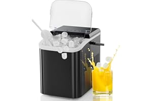 NEWBULIG Ice Makers Countertop with Handle, Portable Ice Machine, 9 Bullet Cubes in 6 Mins, 26lbs in 24Hrs, Auto-Cleaning, with Basket and Scoop, for Home, Kitchen, RV, Camping, Black